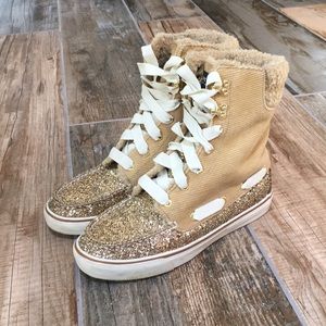 Sperry Top-Sider Suede Gold Glitter Faux Fur